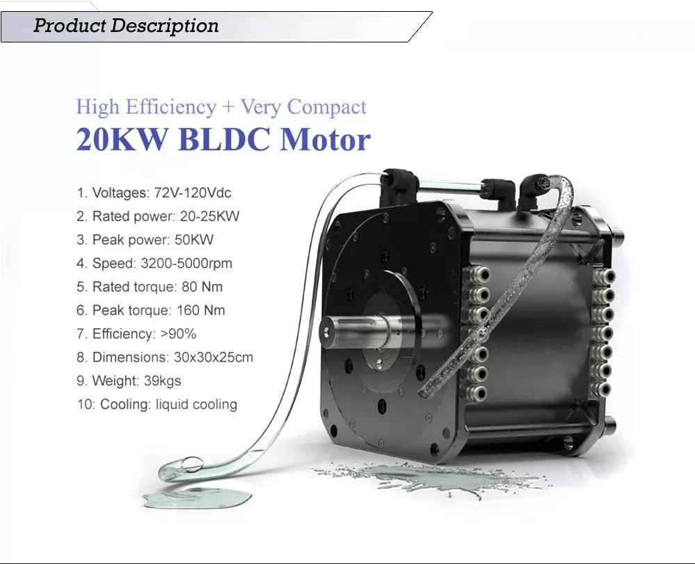 Rated 20kW with Top 40kW 4000RPM 160 n.M brushless and gear less BLDC MID drive motor Electric car motor for motorcycle, motorbike, go carts, boats wi